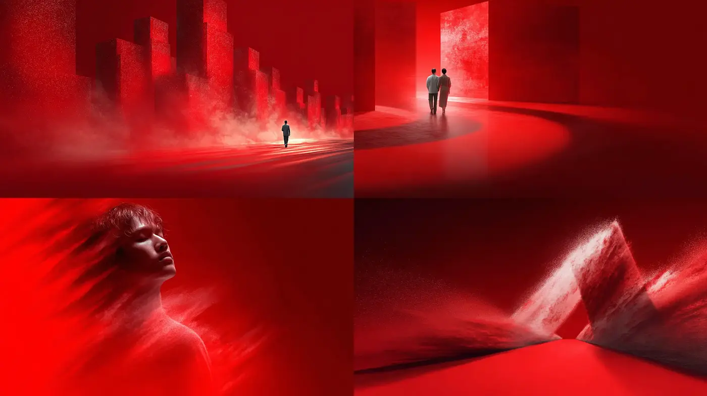 Dynamic and Ethereal Exploration of Red in Contemporary Digital Art - Midjourney sref style