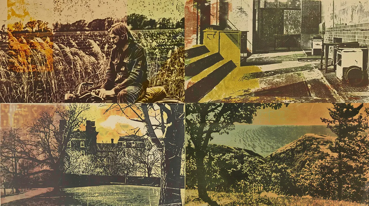 Sepia-Toned Textural Montage with Grunge Overlays - Midjourney sref style