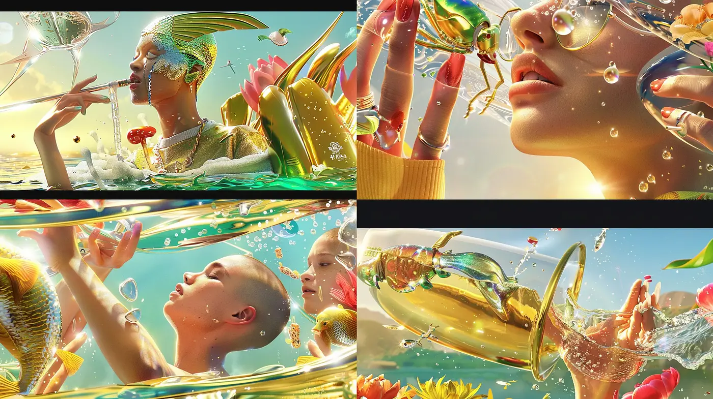 Ethereal Aquatic Daydreams in Surrealist Hues - Midjourney sref style