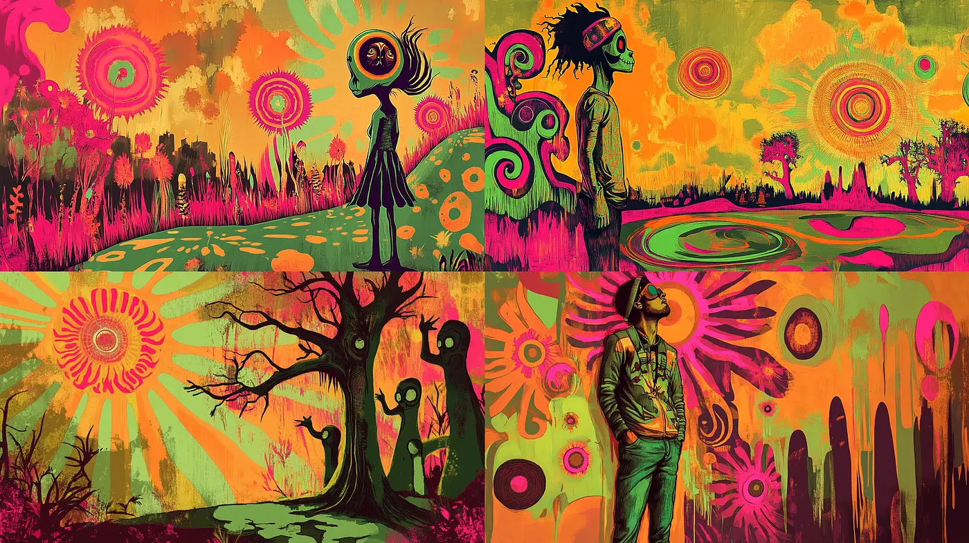 Psychedelic Whimsy: A Vivid Dance of Colors and Forms - Midjourney sref style
