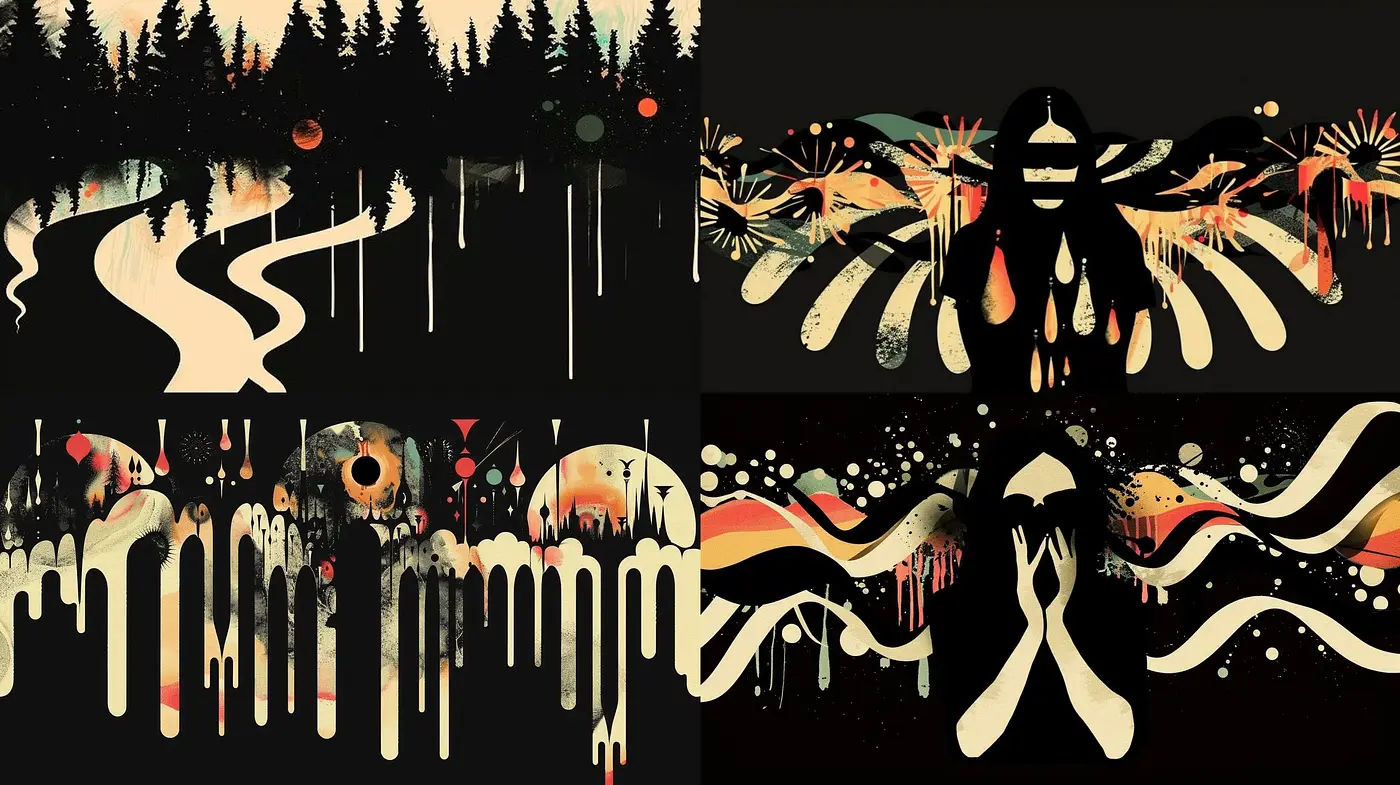 Astral Elegance with Surreal Landscapes in Drips and Swirls - Midjourney sref style