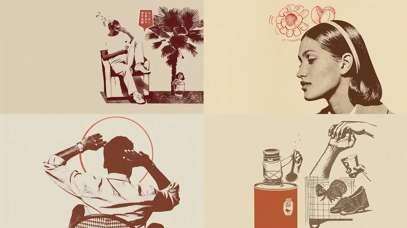 Contemporary Vintage Collage with Retro Influences - Midjourney sref style