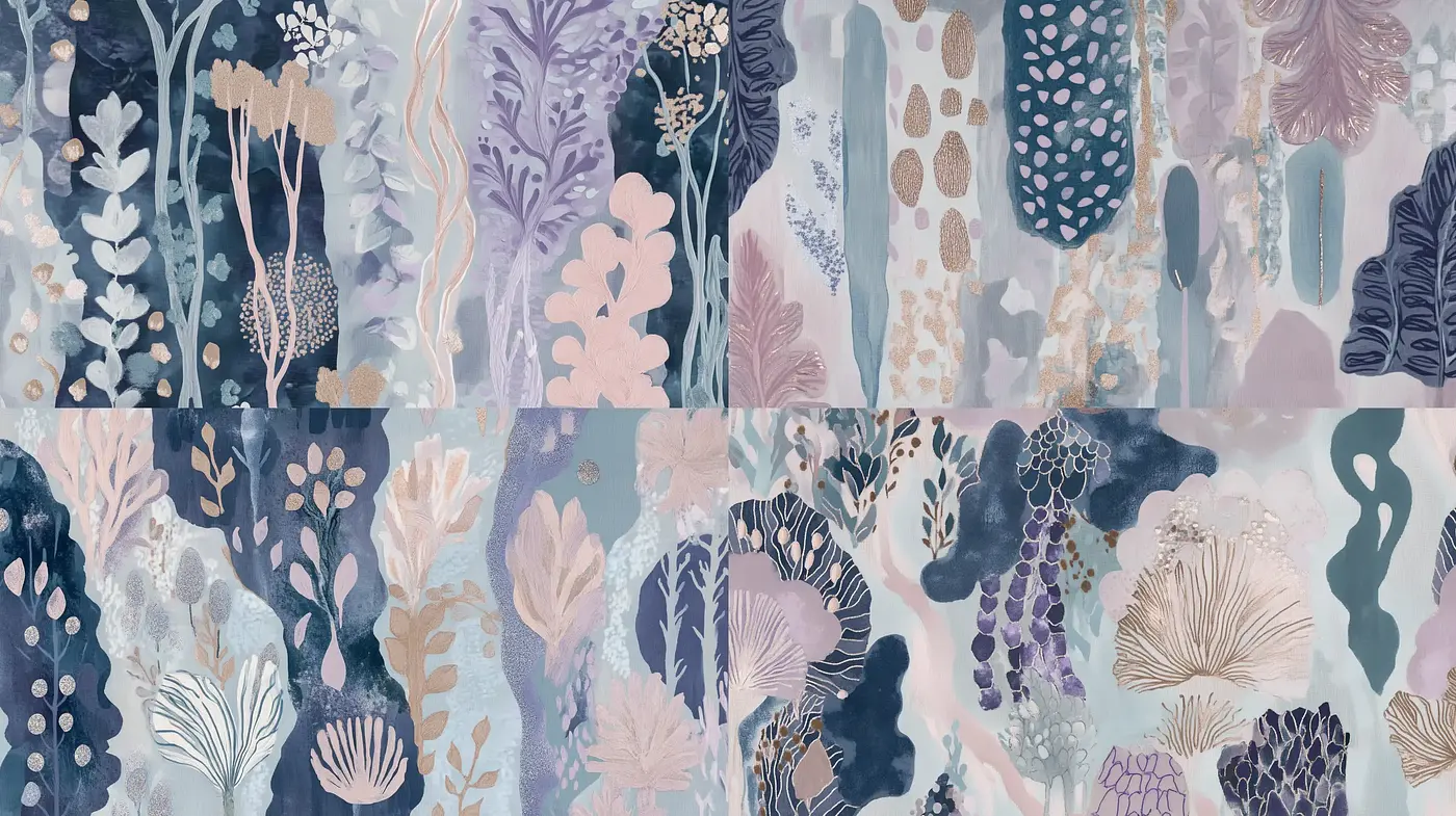 Ethereal Botanical Mosaic in Pastel Hues - Midjourney sref style