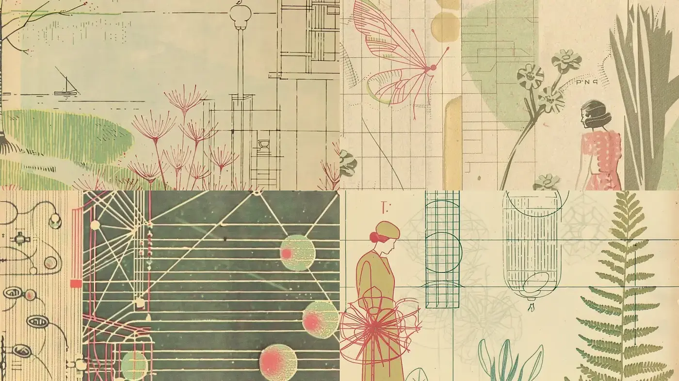 Vintage Botanical Art with Geometric Elements and Soft Color Palette - Midjourney sref style
