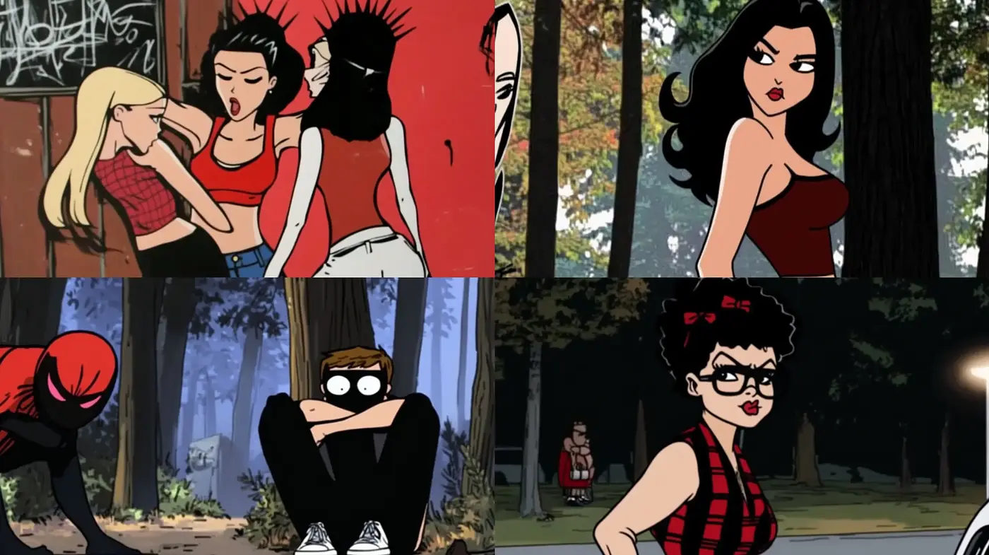 Consistent Comic-Influenced Animation Style with Bold Contours and Expressive Characters - Midjourney sref style