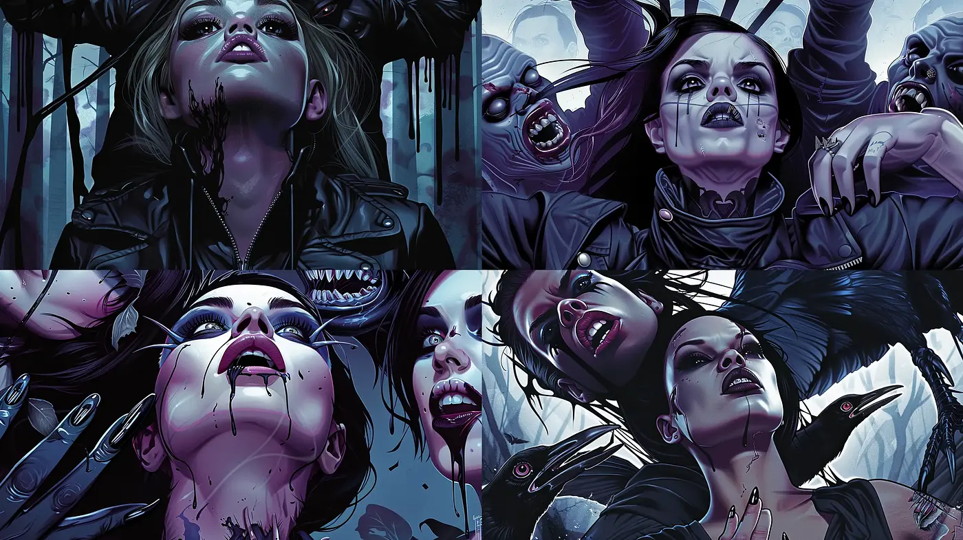 Gloomy Cinematic Illustration with a Horror Comic Book Essence - Midjourney sref style