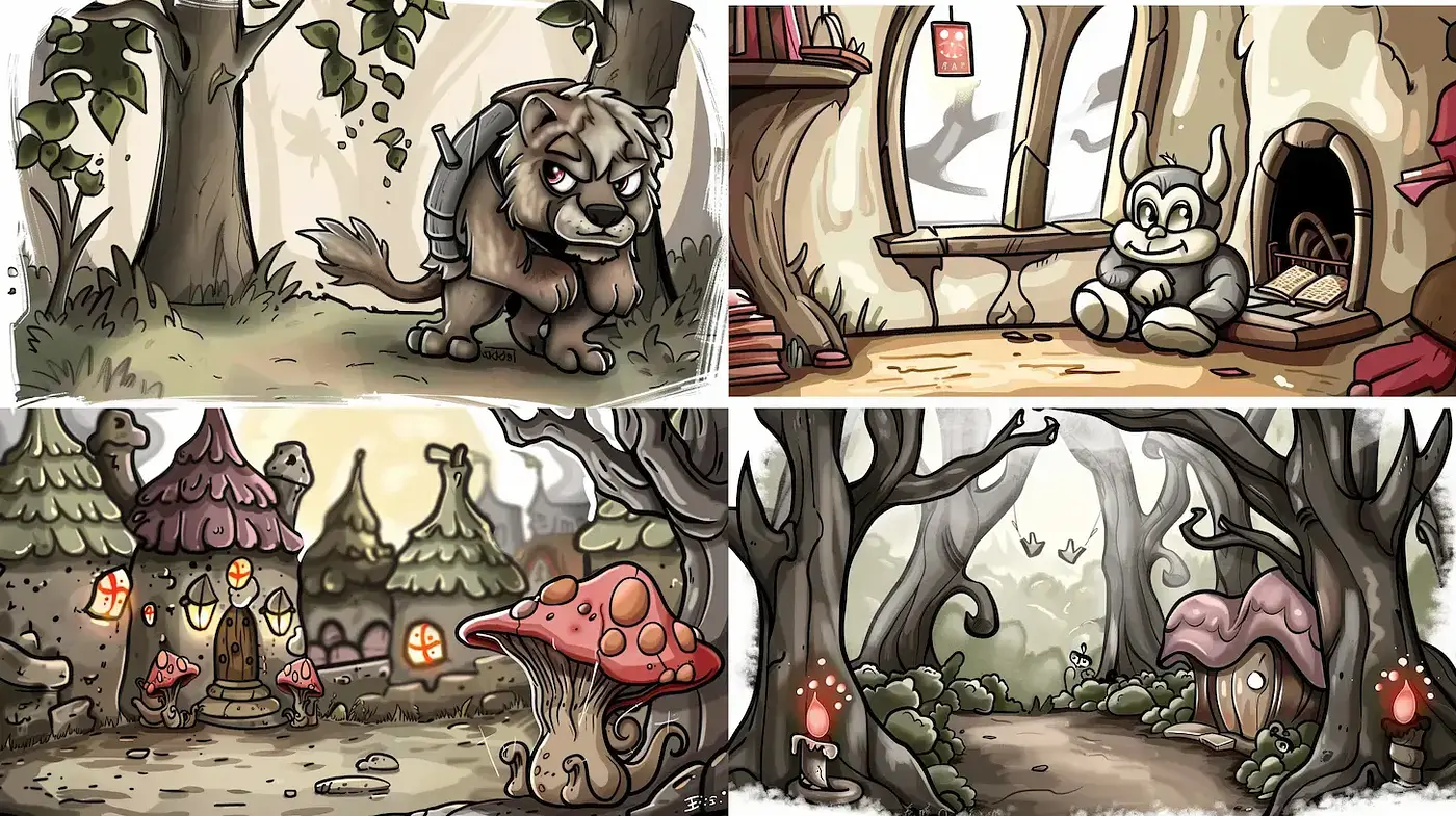 Whimsical and Playful Fantasy Landscape with Subtle Dark Undertones - Midjourney sref style
