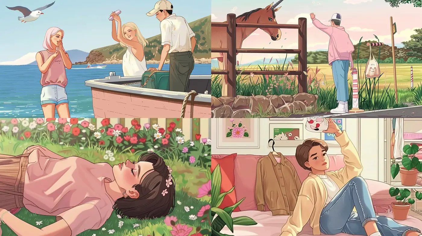 Idyllic Serenity in Soft Pastels: A Tranquil Homage to Natural Beauty and Human Connection - Midjourney sref style