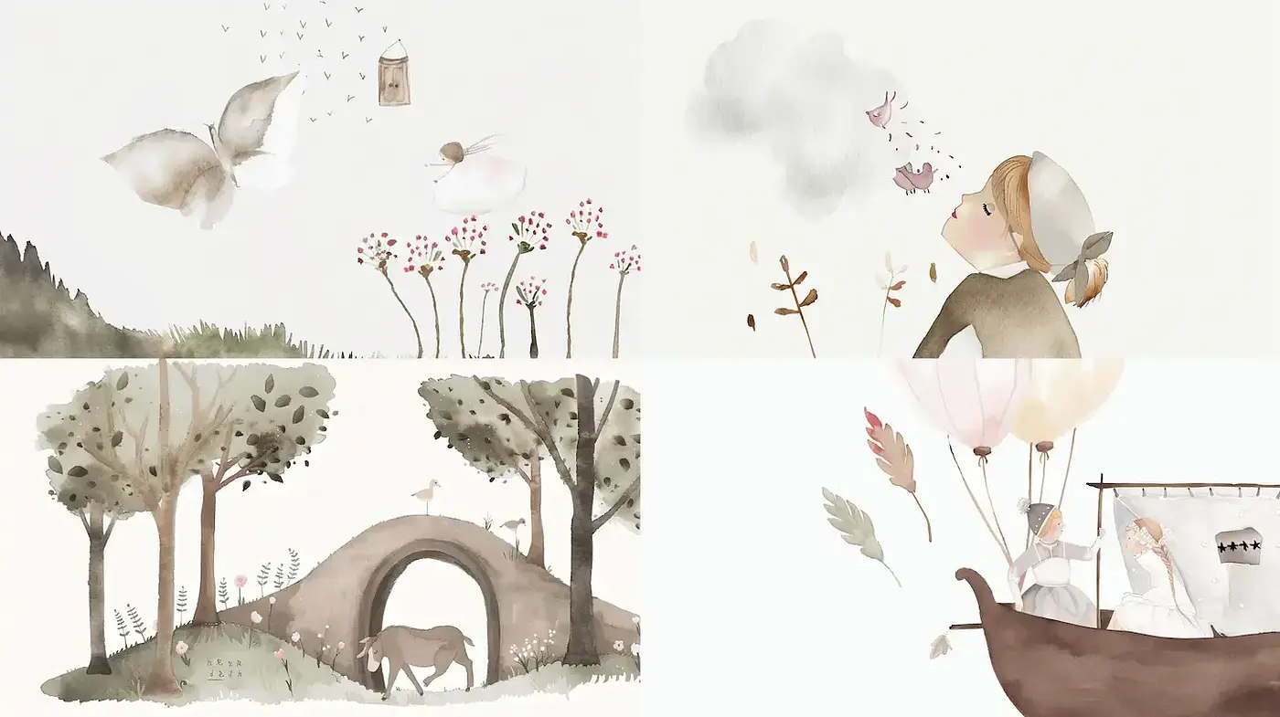 Whimsical Watercolor Vignettes with a Gentle Folk Aesthetic - Midjourney sref style