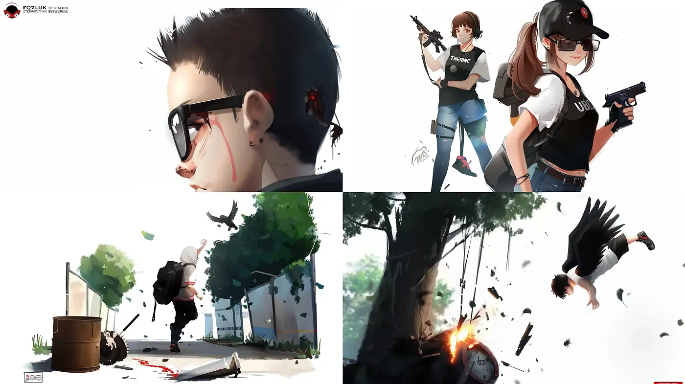 Dynamic Anime-Inspired Action Tableaus with a Muted Color Scheme - Midjourney sref style