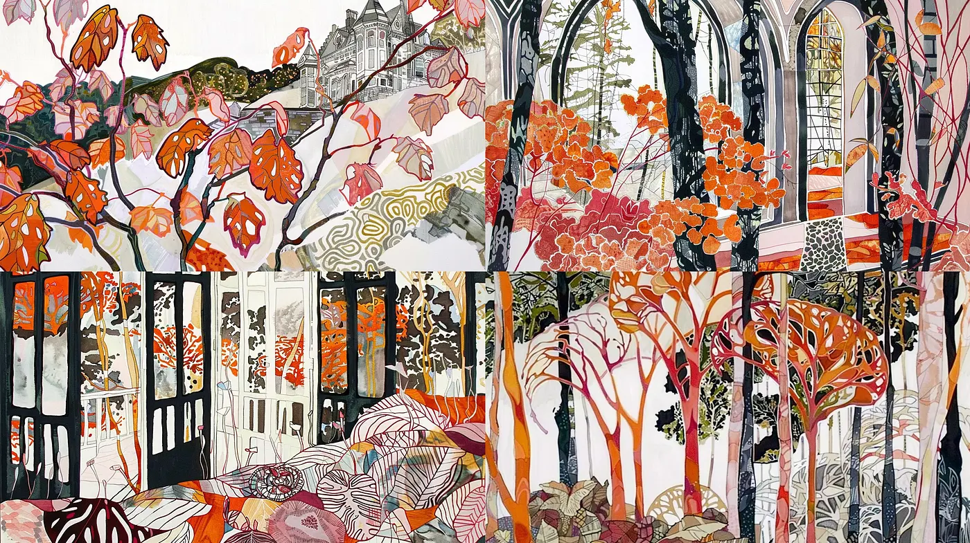 Stylized Nature Mosaic: An Artistic Fusion of Botanical Illustration and Stained Glass Aesthetics - Midjourney sref style