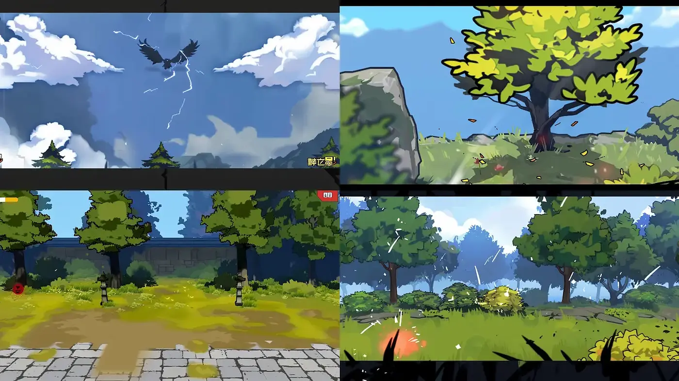 Vibrant, illustrative landscapes with dynamic weather elements - Midjourney sref style