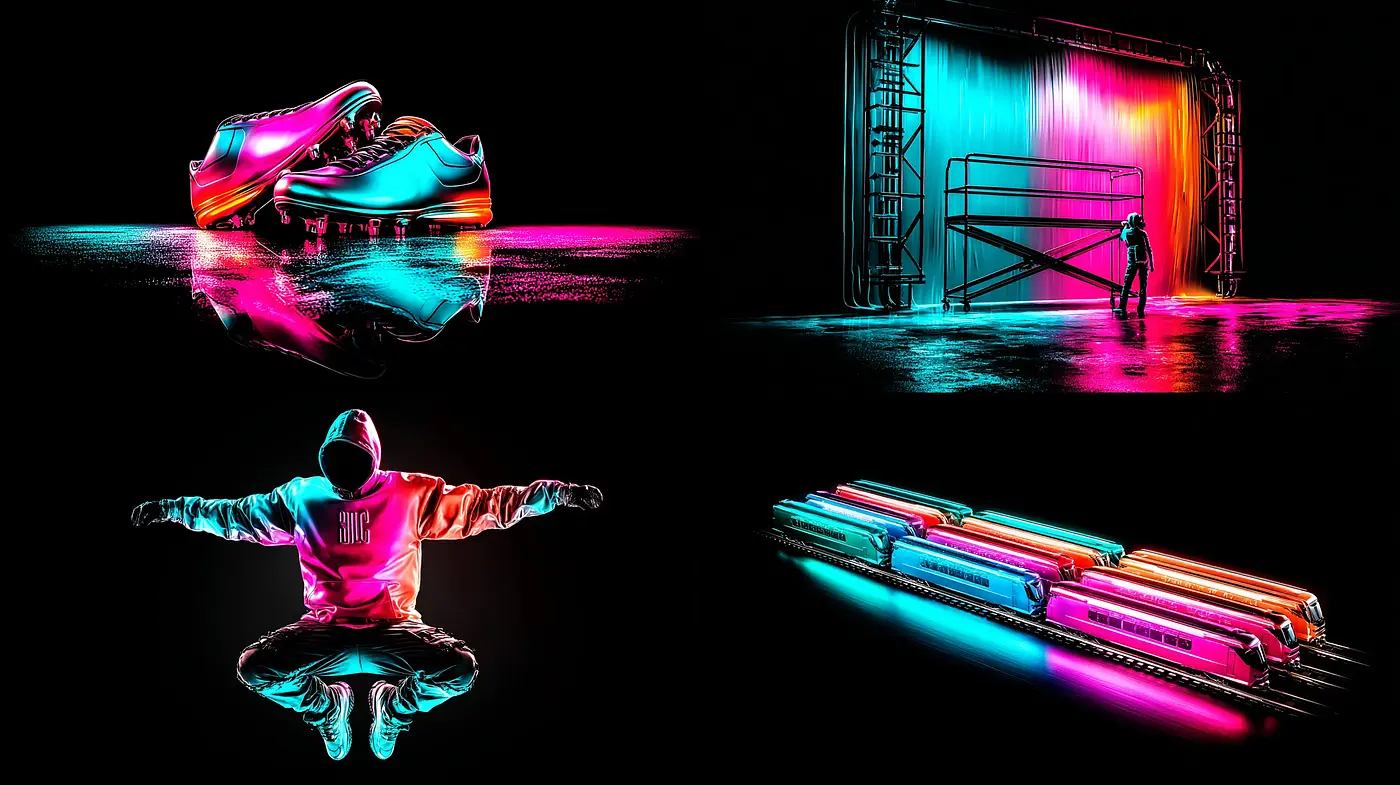 Futuristic Neon Aesthetic with a High-Contrast and Glossy Finish - Midjourney sref style