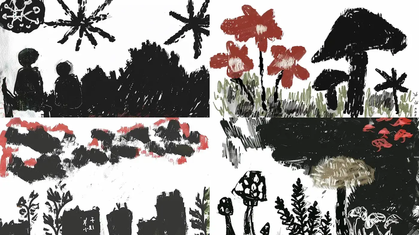 Exploration of Whimsical Nature with Playful Abstract Forms - Midjourney sref style