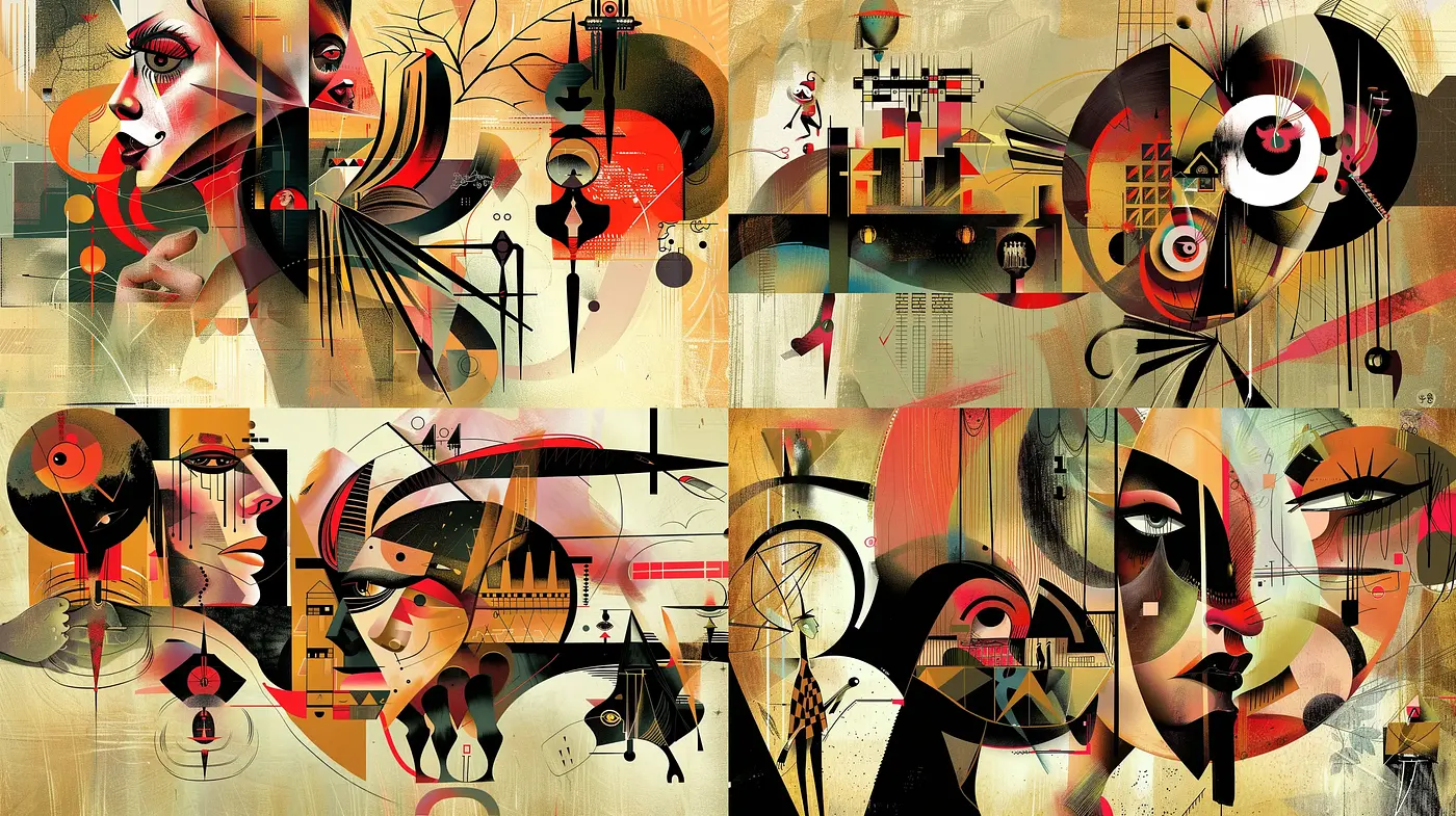 Surreal Geometric Fusion with a Modernist Twist - Midjourney sref style