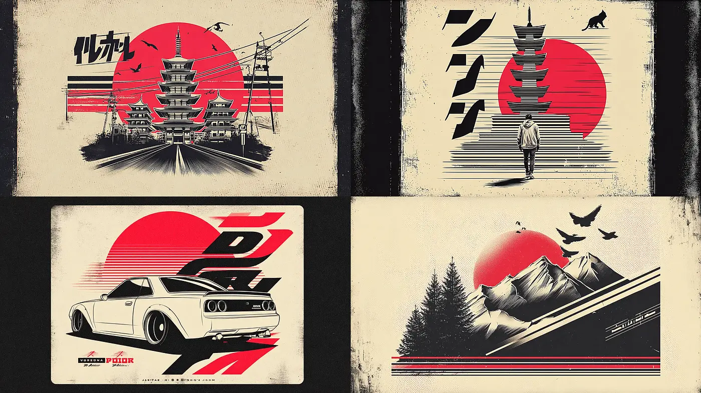 Modern Vintage Japanese Aesthetic with Retro Futurism Influence - Midjourney sref style