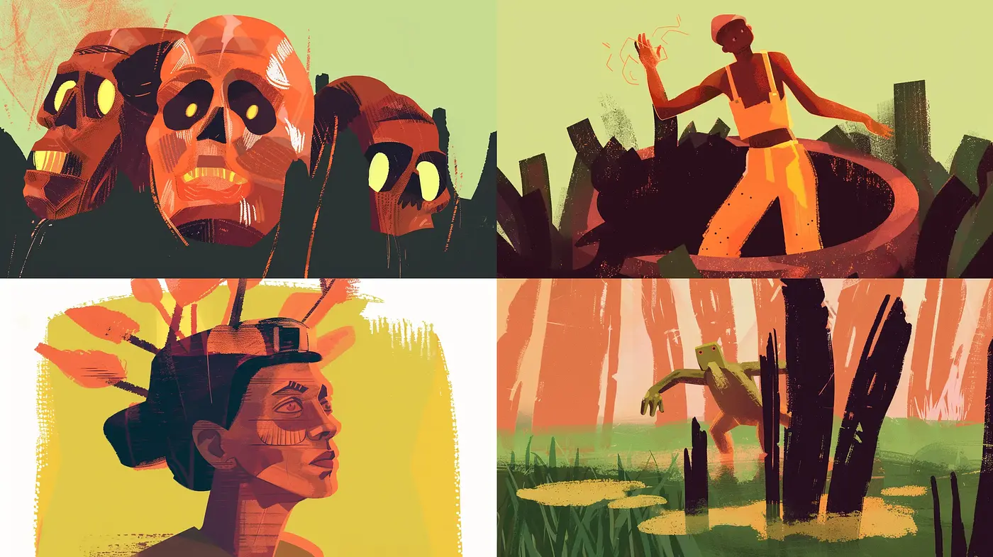 Whimsical Earth Tones: A Fusion of Surrealism and Cartoon-Like Illustration - Midjourney sref style