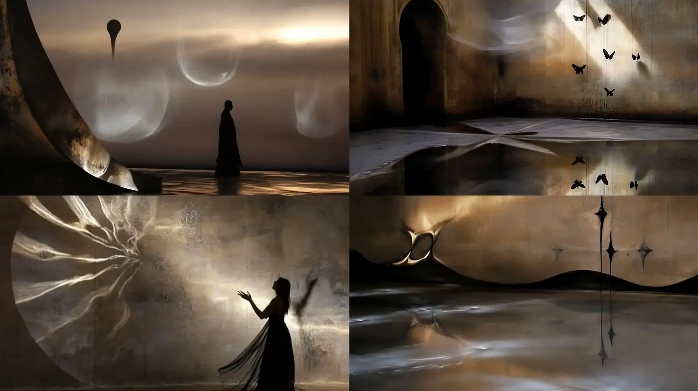 Ethereal Nocturne: A Study in Surrealist Shadow and Light - Midjourney sref style
