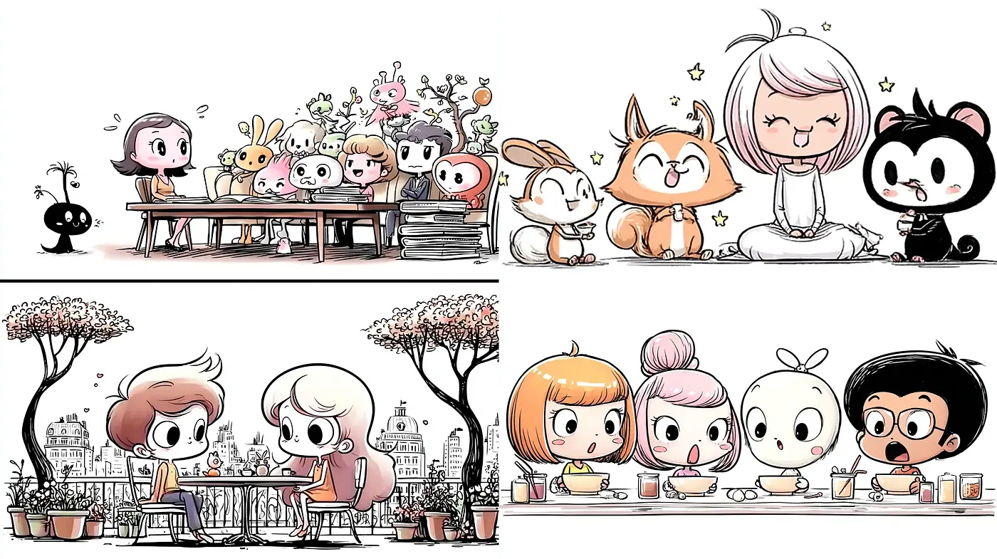 Charming and Whimsical Cartoon Aesthetic with Playful Animal Characters - Midjourney sref style