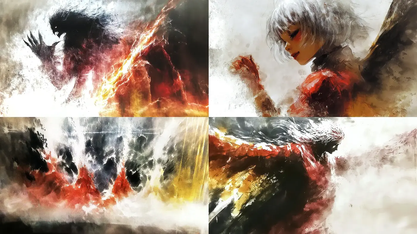 Ethereal Blaze of Expressive Brushwork and Dynamic Hues - Midjourney sref style