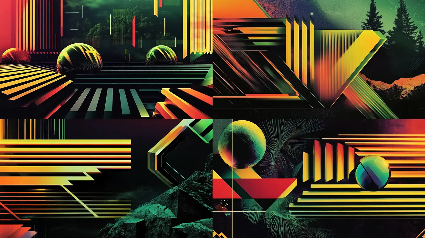 Synthetic Retro-Futuristic Visions with Geometric Harmony - Midjourney sref style
