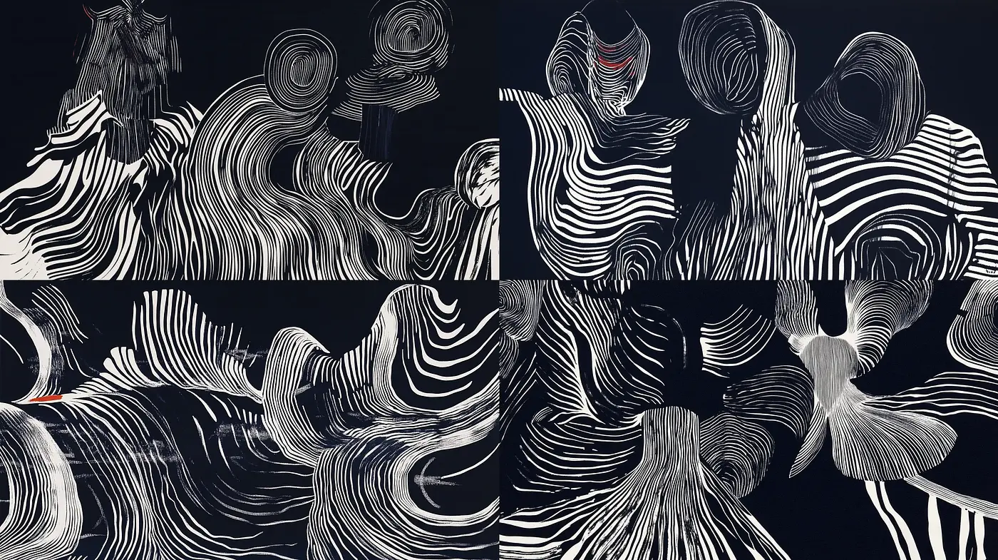 Monochromatic Op Art Flows - Midjourney sref style