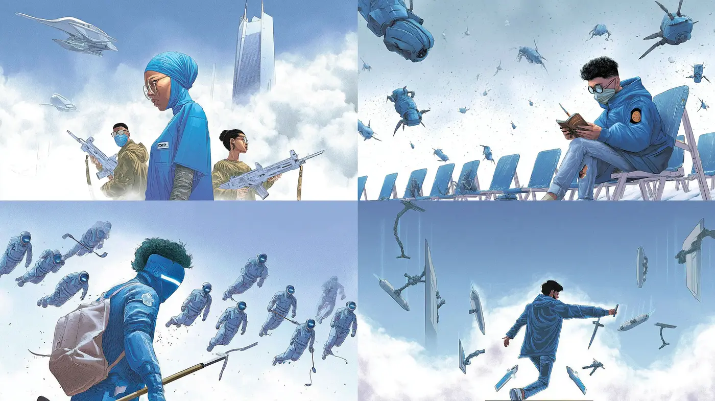 Futuristic yet nostalgic visual storytelling with a surreal twist - Midjourney sref style