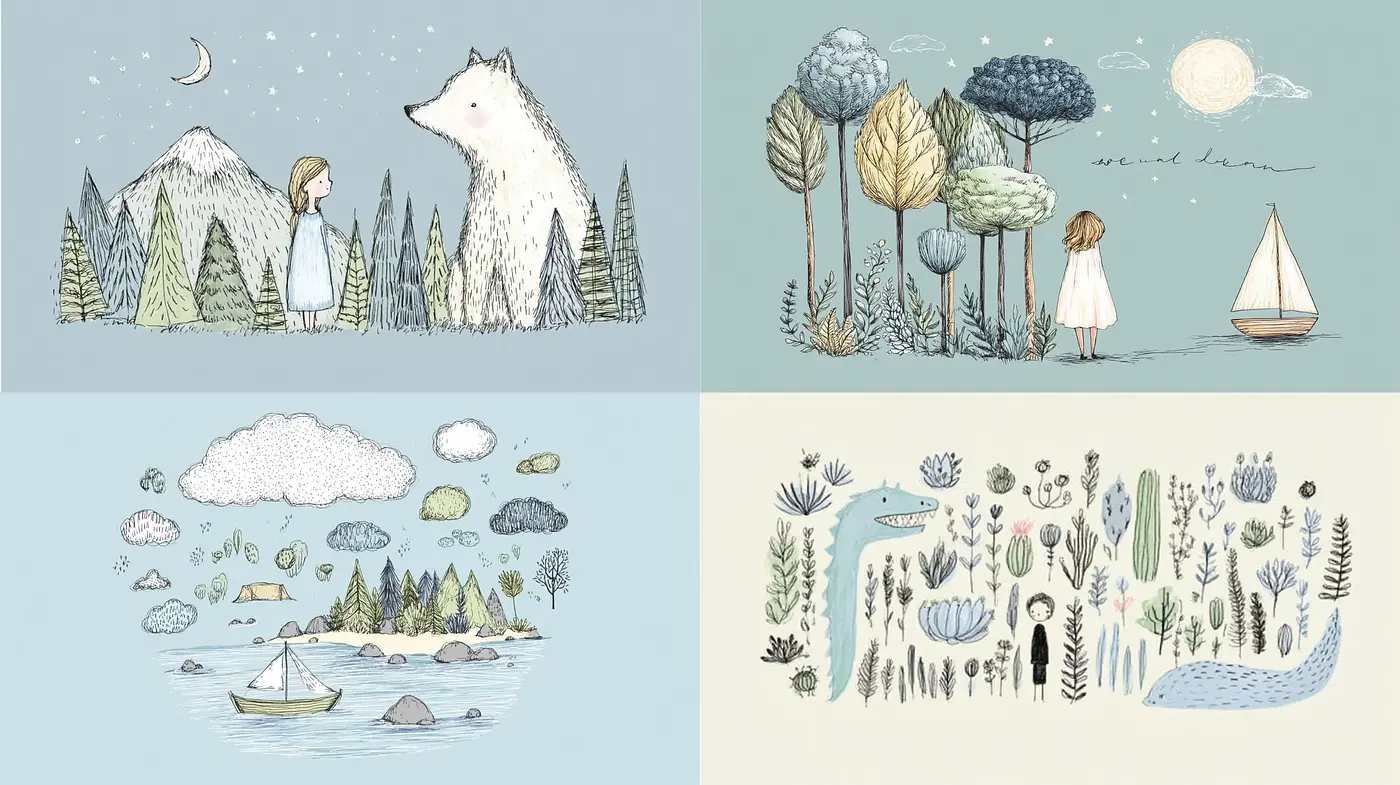 Whimsical Illustrations with a Dreamlike Quality - Midjourney sref style