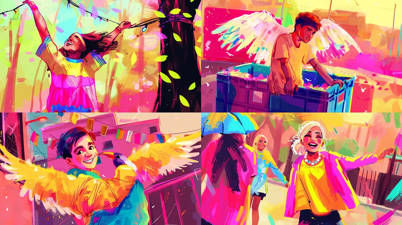 Euphoric Chromatic Symphony: A Vivid Dance of Hues and Brushstrokes - Midjourney sref style