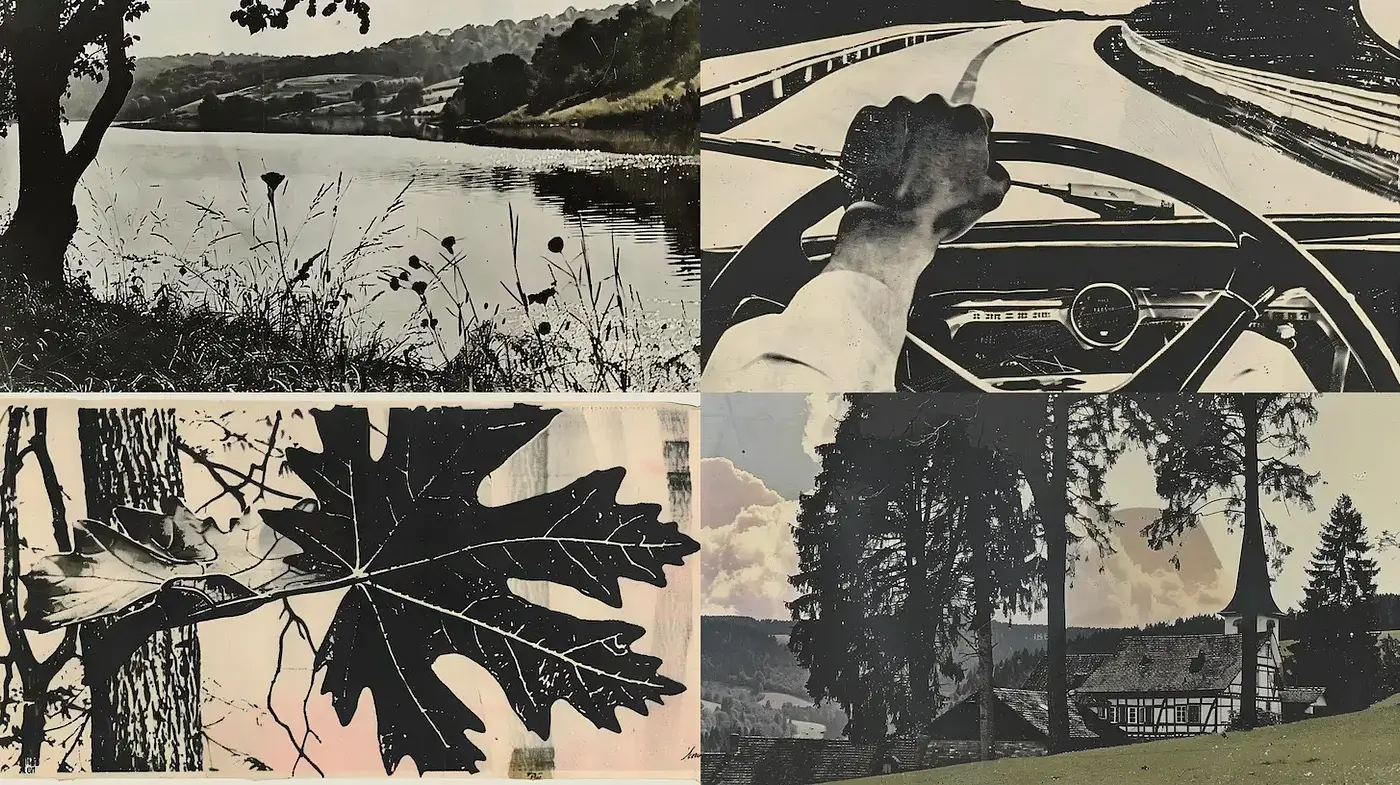 Nostalgic Black and White Aesthetic with Organic Elements - Midjourney sref style