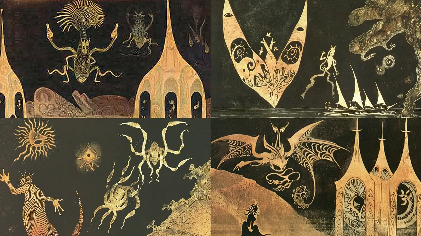 Ethereal Dreamscapes: A Homage to Surrealist Imaginings in Sepia Tones - Midjourney sref style