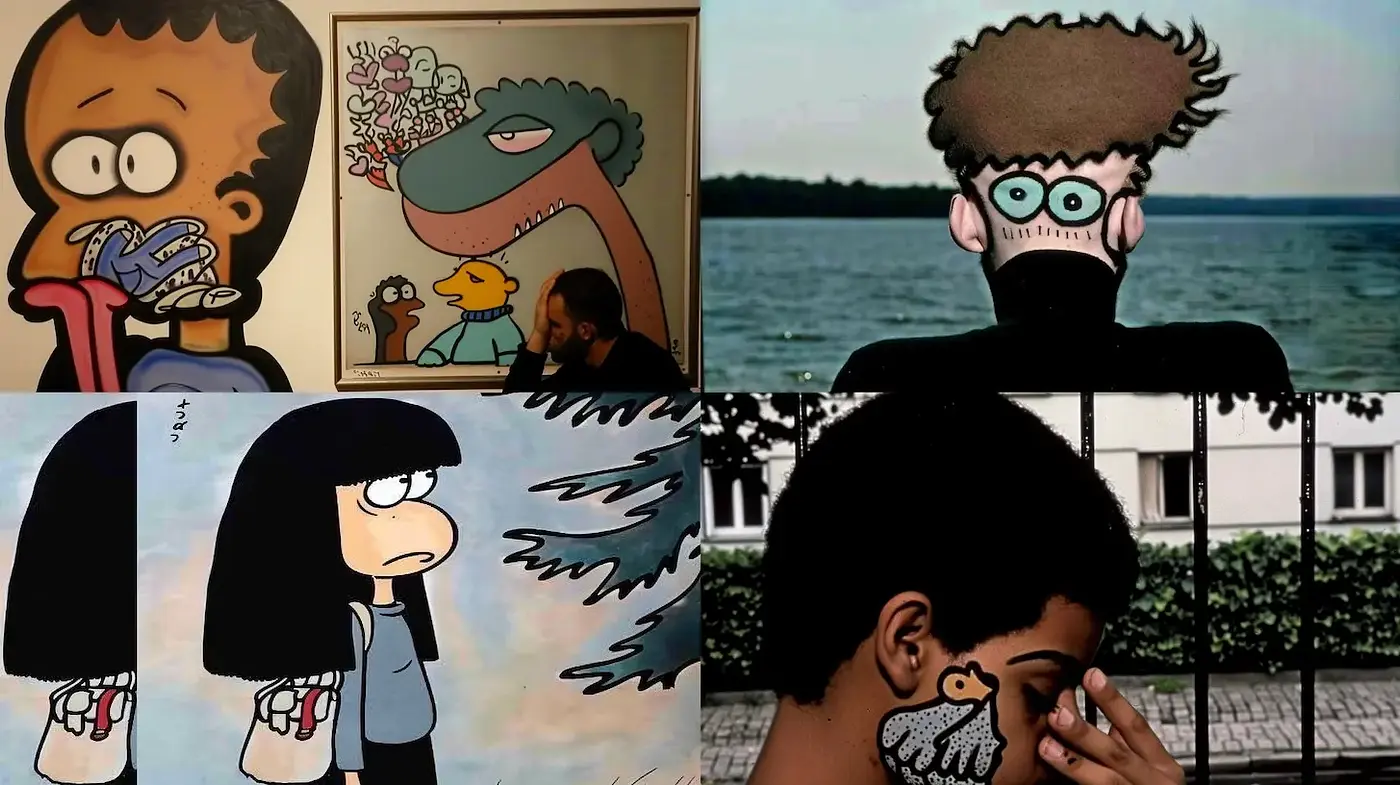 A Distinctive Cartoon Aesthetic with Nuanced Character Design and Flat Color Schemes - Midjourney sref style