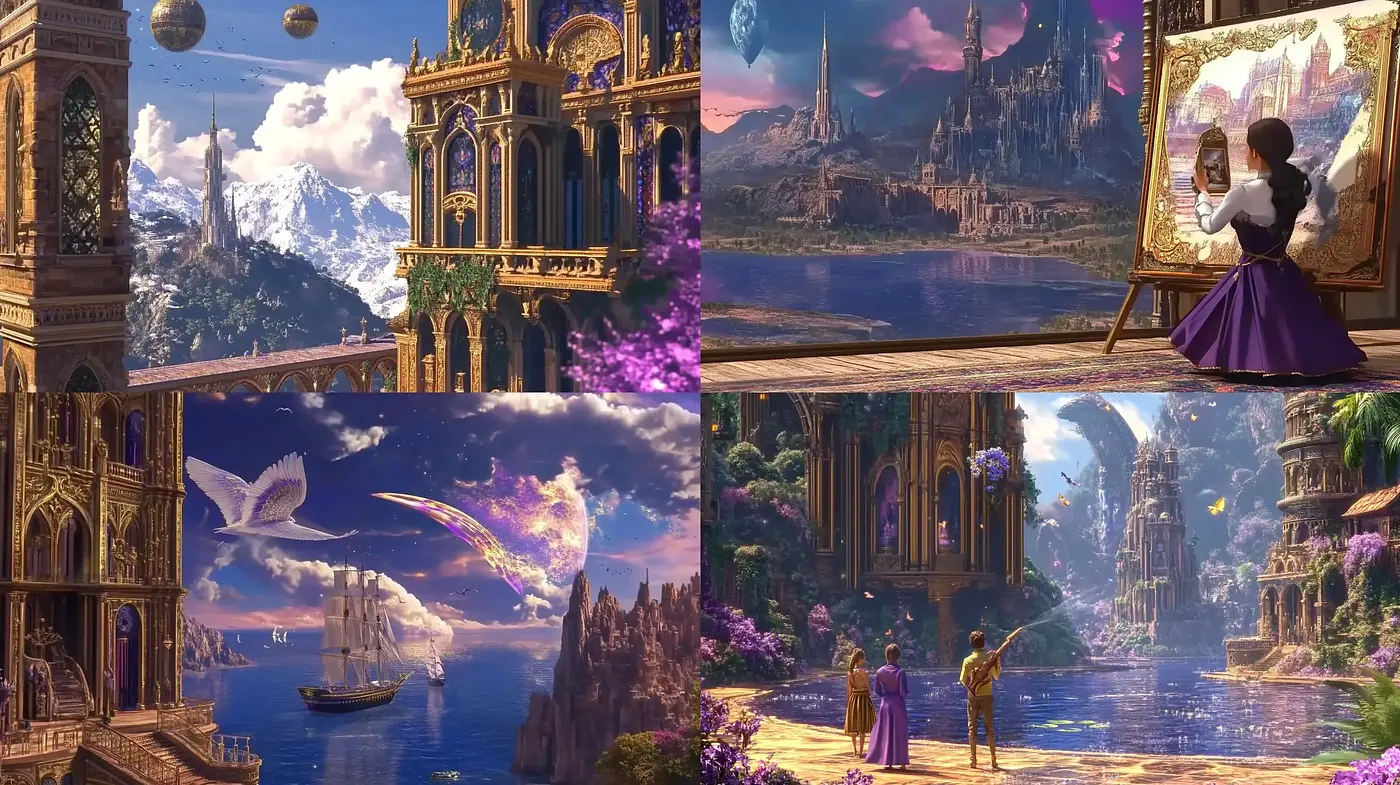 Ethereal Fantasia: A Dreamlike Fusion of Neoclassical Architecture and Surrealist Nature - Midjourney sref style