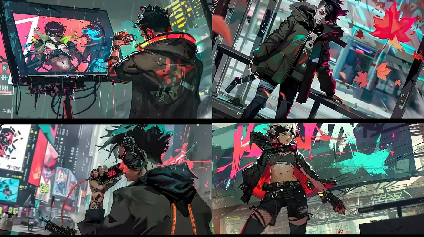 Futuristic Urban Cyberpunk with Bold Brushstrokes and Vivid Colors - Midjourney sref style