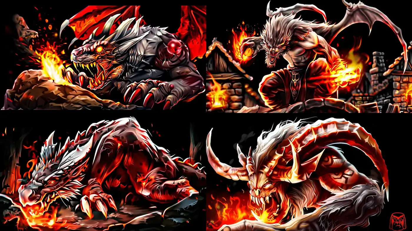 Dynamic and Intense Fantasy Art Conveying Mythical Creatures - Midjourney sref style