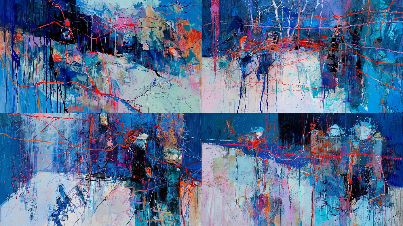 Abstract Expressionist Symphony in Cool and Warm Hues - Midjourney sref style