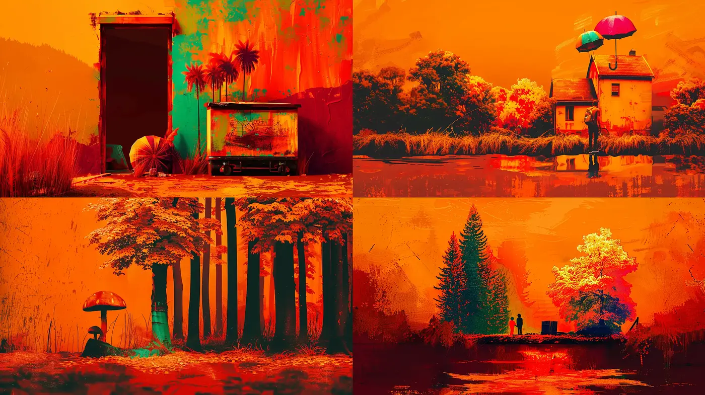 Vibrant Autumnal Hues in Surreal Landscapes - Midjourney sref style