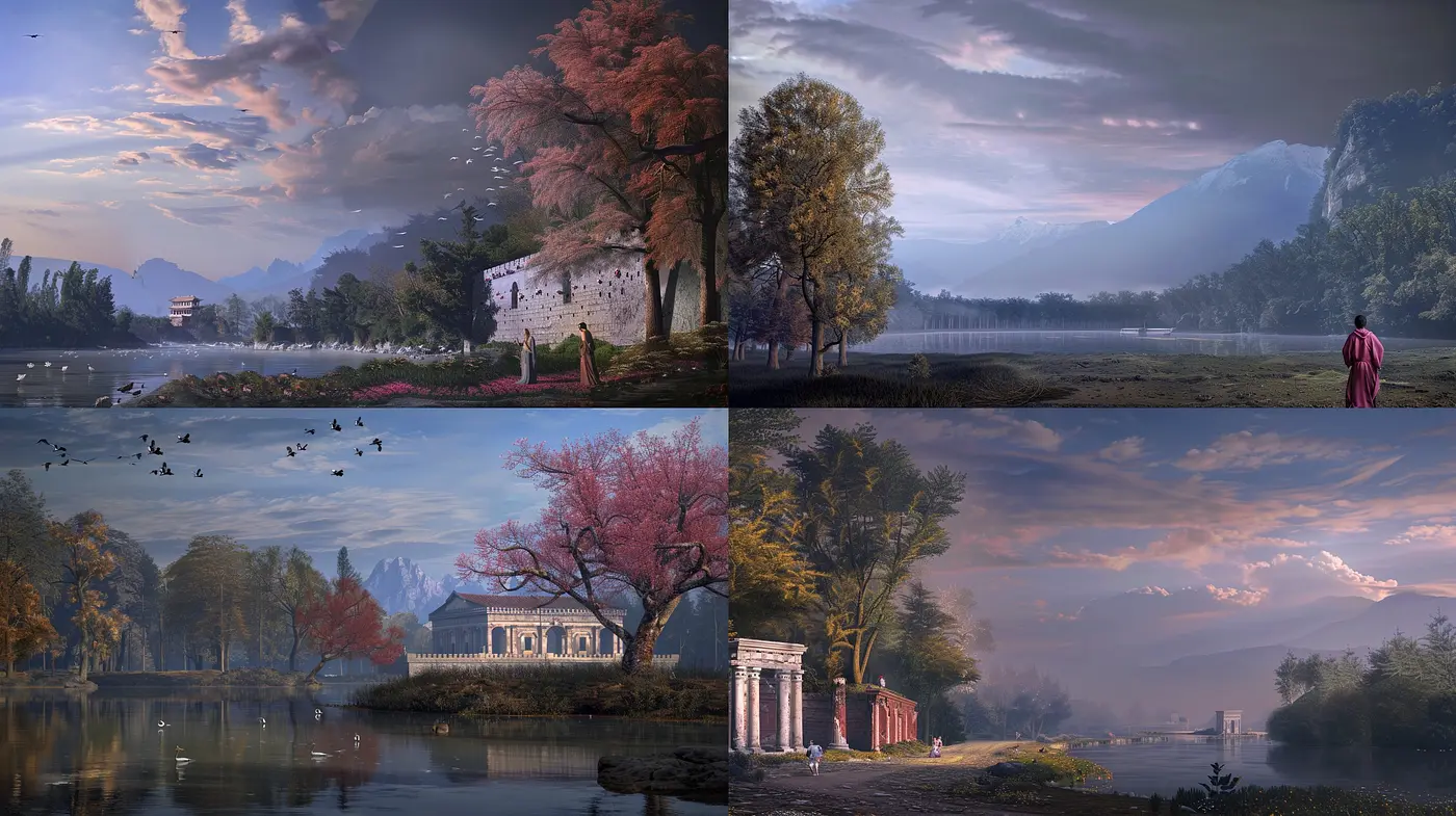 Ethereal Twilight Hues: A Harmonic Blend of Nostalgia and Serenity in Landscape Artistry - Midjourney sref style