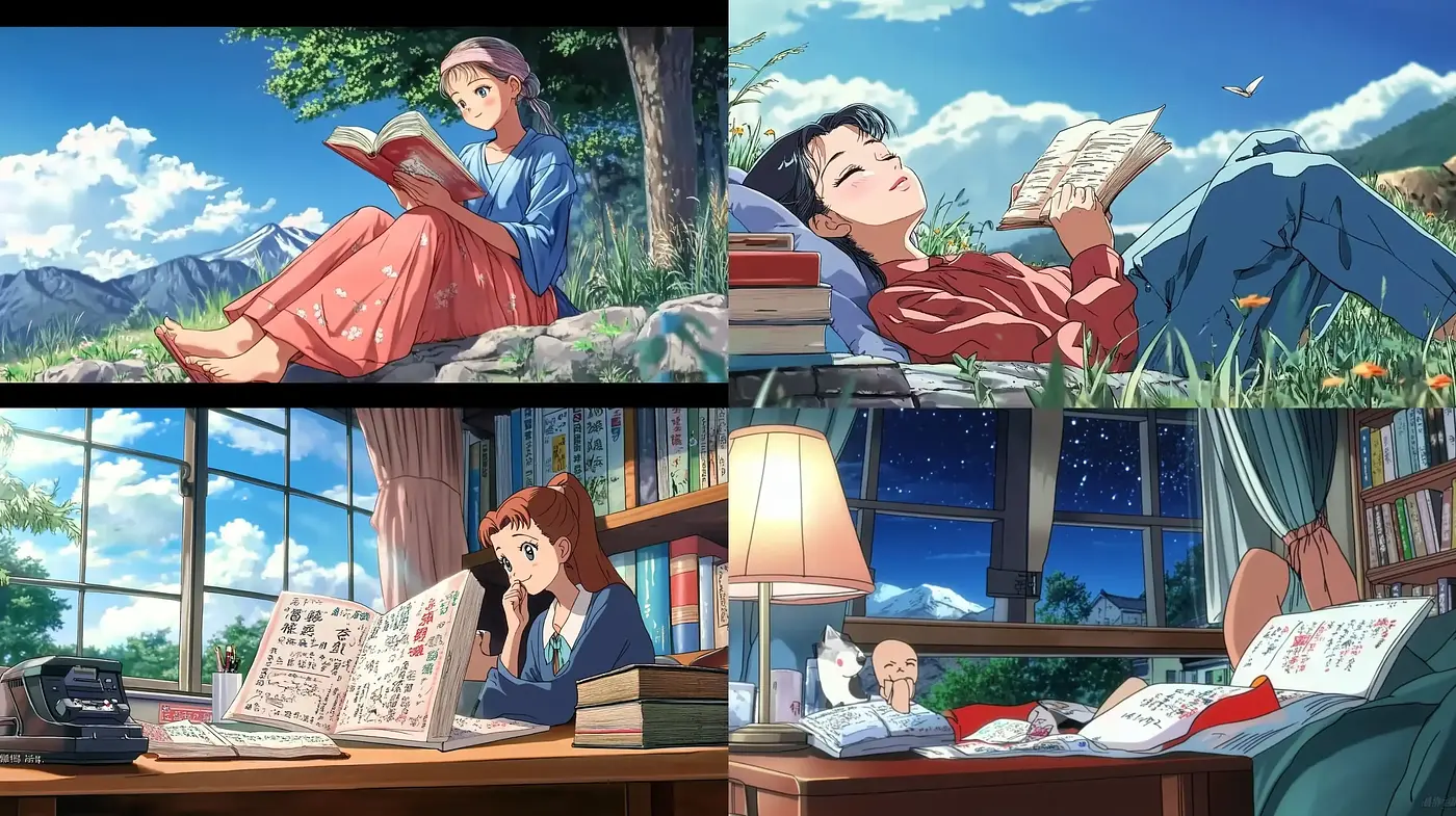 Tranquil Vistas and Introspective Moments: A Serene Anime-Inspired Tableau - Midjourney sref style