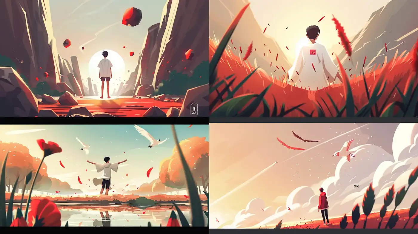 Harmonious blend of vibrant minimalism and emotional landscapes - Midjourney sref style
