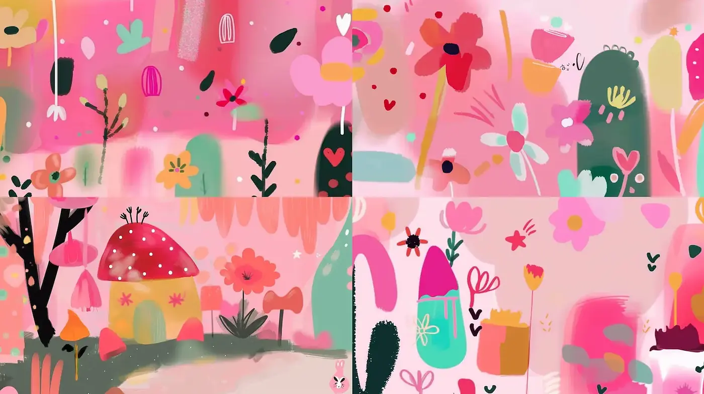 Whimsical and Playful Digital Art with Soft Color Schemes and Organic Elements - Midjourney sref style
