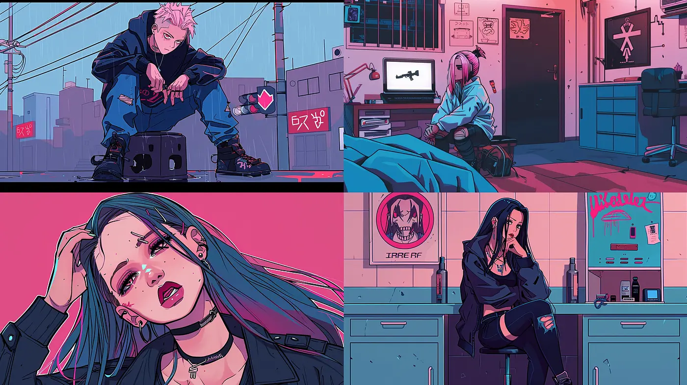 Neon-Noir Cyberpunk Vignettes: A Consistent Palette of Dystopian Hues - Midjourney sref style