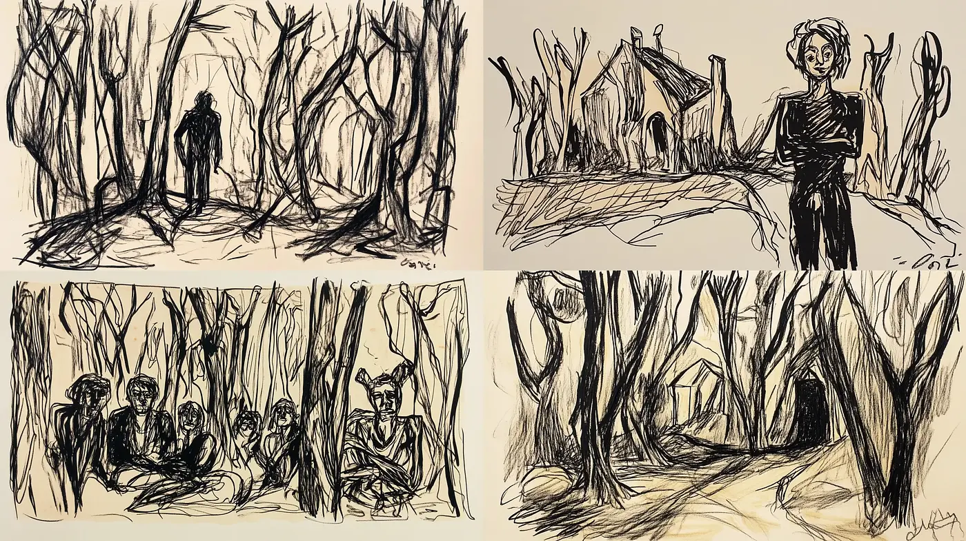 Sketchy Wilderness: Expressive Ink Brushwork Harmony - Midjourney sref style