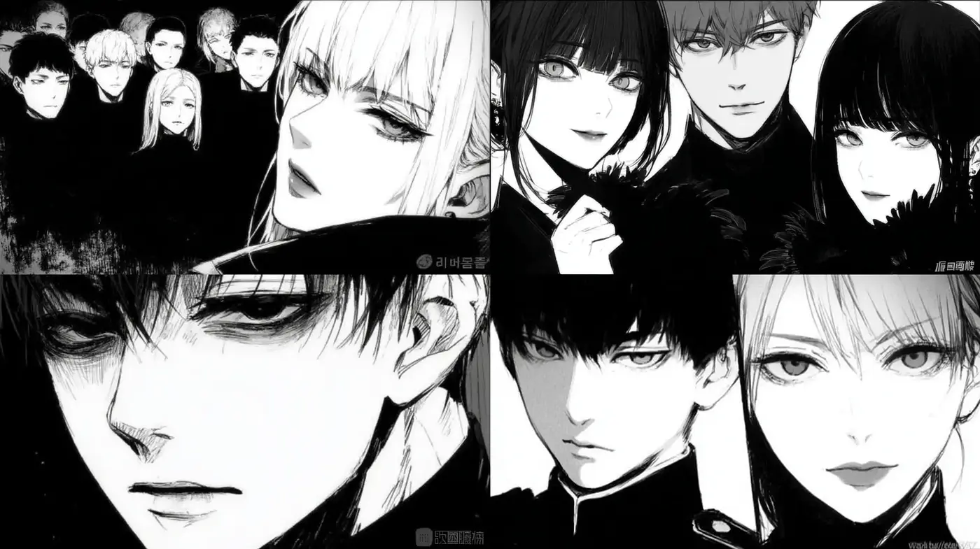Stylized monochrome characters with dramatic expression - Midjourney sref style