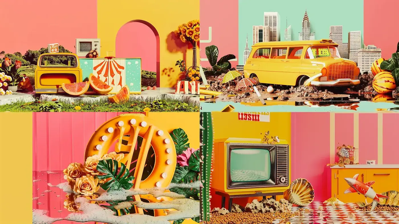 Vibrant Retro-Inspired Aesthetic with Playful Surrealism - Midjourney sref style