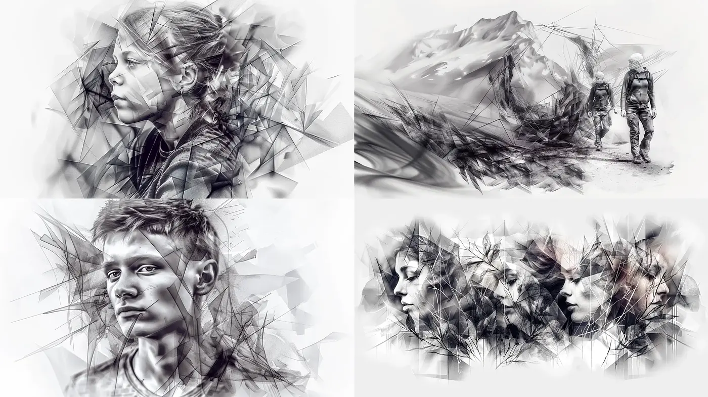 Ethereal Monochromatic Sketches with Dynamic Line Art - Midjourney sref style
