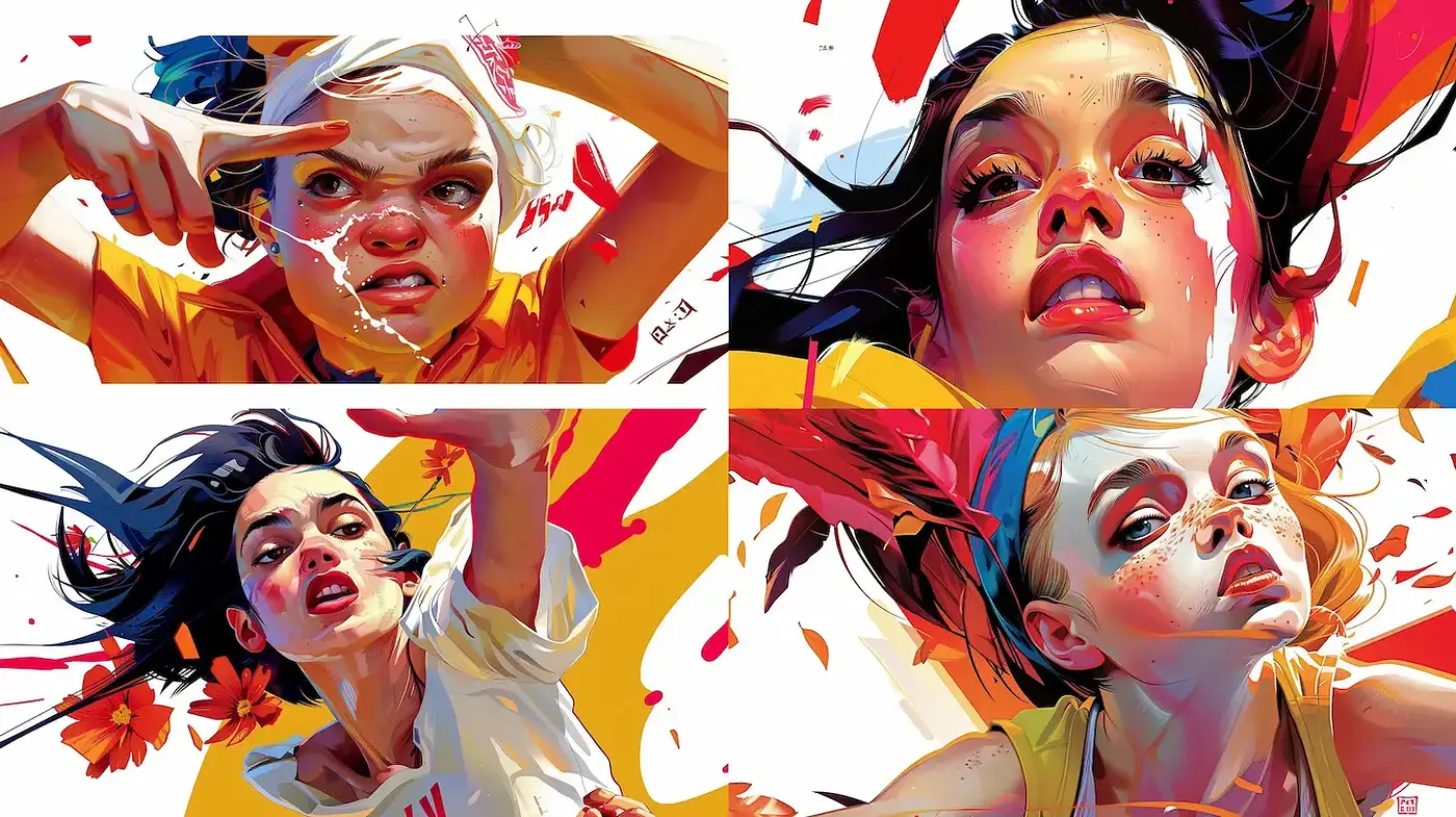 Vibrant Dynamic Portraiture with a Splash of Surrealism - Midjourney sref style
