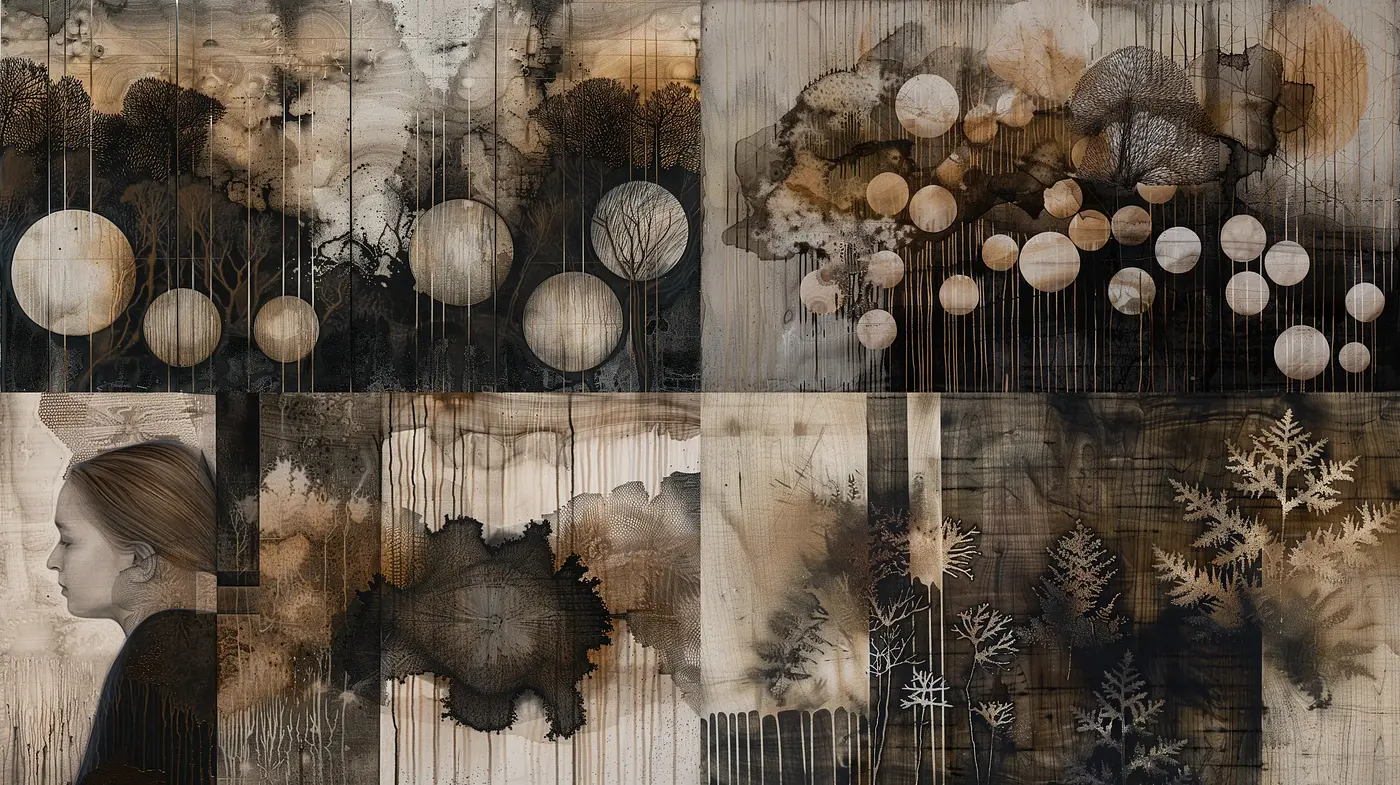 Ethereal Sepia Echoes: Textural Journey in Monochromatic Harmony - Midjourney sref style
