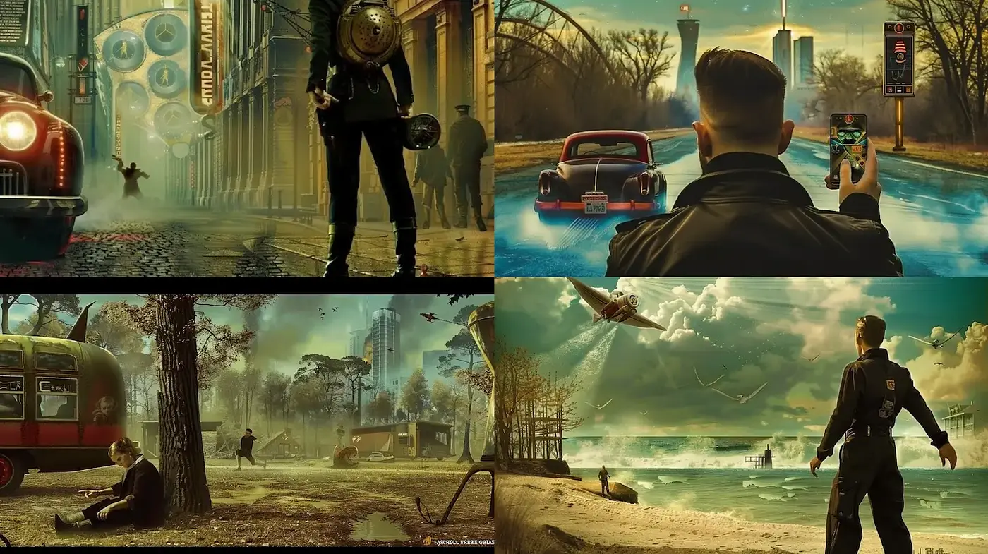 Surreal Retro Futurism with a Cinematic Vibe and Distinctive Textures - Midjourney sref style