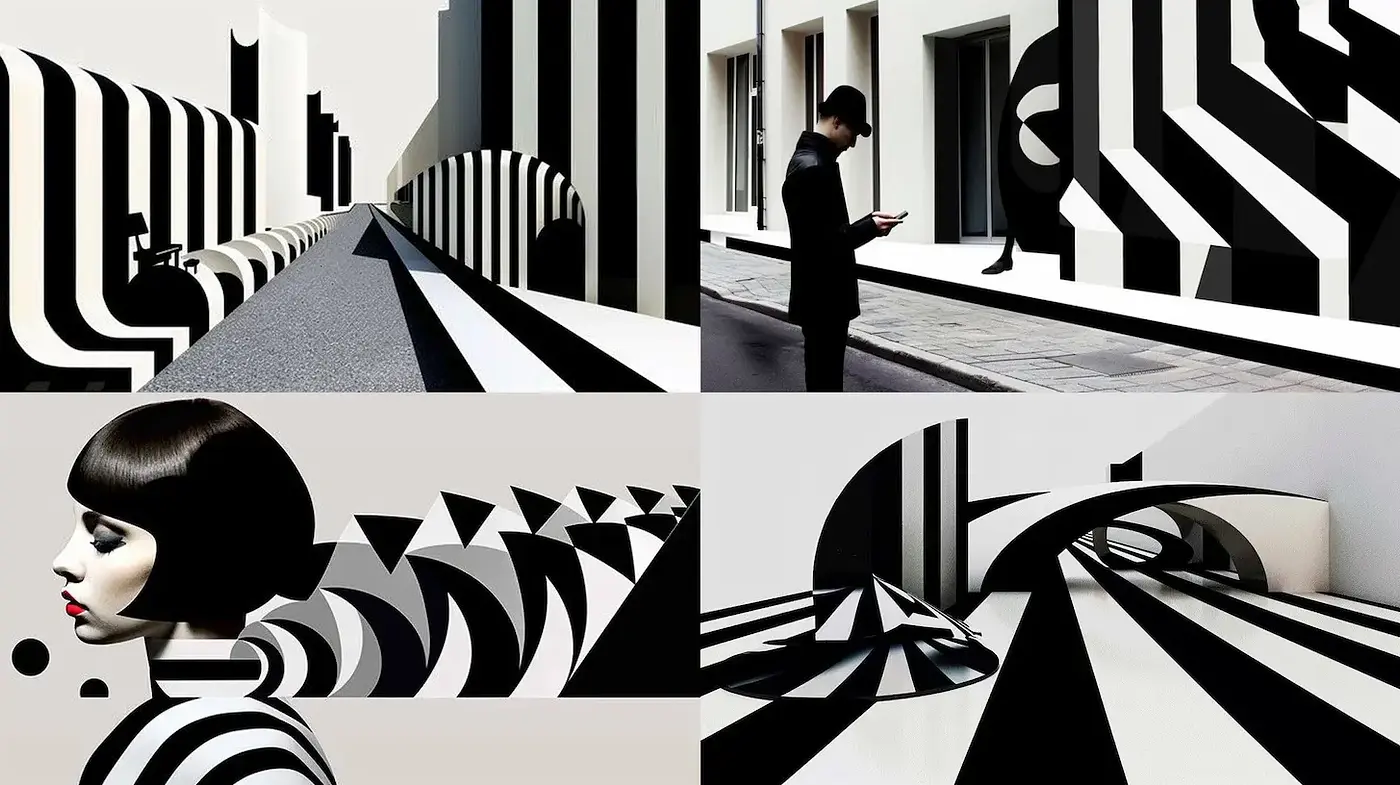 Modern Minimalist Monochrome with Geometric Influence - Midjourney sref style